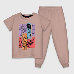 Пижама хлопковая детская Аска и Синдзи, Евангелион, цвет: пыльно-розовый