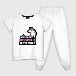 Пижама хлопковая детская Единороги рождаются в сентябре, цвет: белый