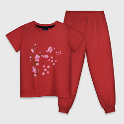 Пижама хлопковая детская Розовая сакура, цвет: красный