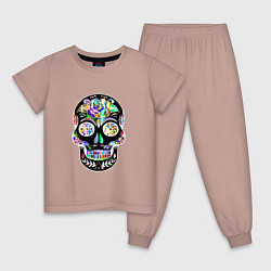 Пижама хлопковая детская Flowers - Art skull, цвет: пыльно-розовый