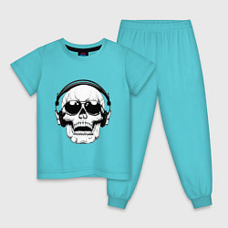 Пижама хлопковая детская Skull Music lover, цвет: бирюзовый