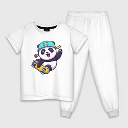 Пижама хлопковая детская Панда скейтер, цвет: белый