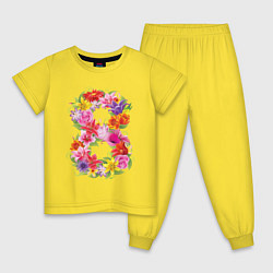 Пижама хлопковая детская 8 марта из цветов, цвет: желтый