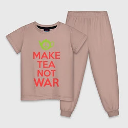Пижама хлопковая детская Make tea not war, цвет: пыльно-розовый