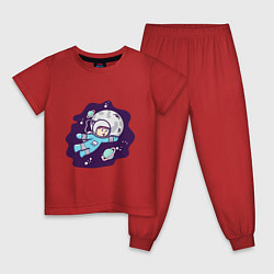Пижама хлопковая детская Little astronaut, цвет: красный