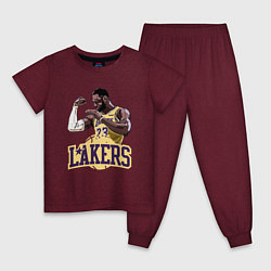 Пижама хлопковая детская LeBron - Lakers, цвет: меланж-бордовый