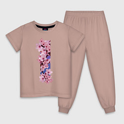 Пижама хлопковая детская Ветви сакуры, цвет: пыльно-розовый