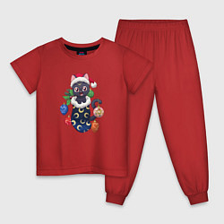 Пижама хлопковая детская Christmas Luna Cat, цвет: красный