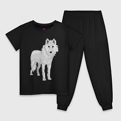 Пижама хлопковая детская Белый волк, цвет: черный
