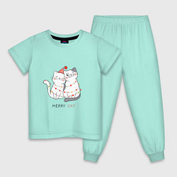 Пижама хлопковая детская Merry Cat, цвет: мятный