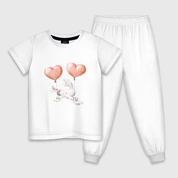 Пижама хлопковая детская Пара влюбленных зайчиков, цвет: белый