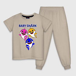 Пижама хлопковая детская Baby Shark, цвет: миндальный