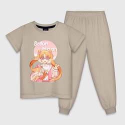 Пижама хлопковая детская Sailor Moon Coffee, цвет: миндальный
