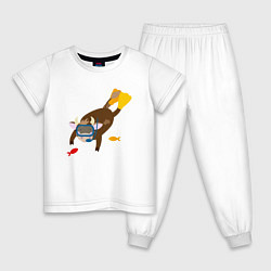 Пижама хлопковая детская Плавающий бык, цвет: белый