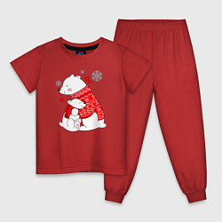 Пижама хлопковая детская Медведица с медвежонеком, цвет: красный