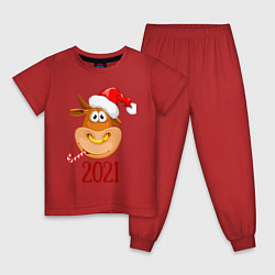Пижама хлопковая детская Веселый бык 2021, цвет: красный