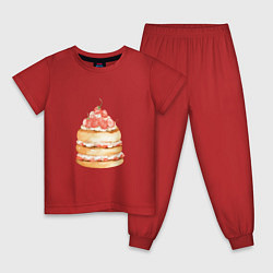 Пижама хлопковая детская Панкейки, цвет: красный
