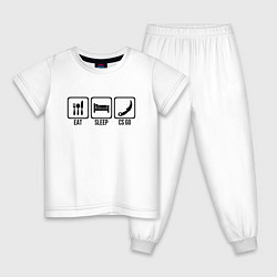 Пижама хлопковая детская EAT SLEEP CS GO Z, цвет: белый