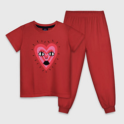 Пижама хлопковая детская Сердце, цвет: красный