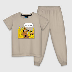 Пижама хлопковая детская This is Fine, цвет: миндальный