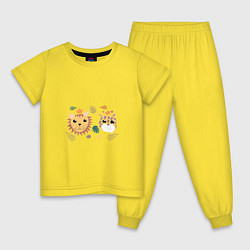 Пижама хлопковая детская Веселые зверята, цвет: желтый