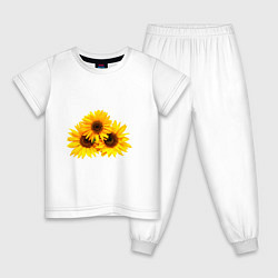 Пижама хлопковая детская Подсолнухи, цвет: белый