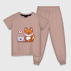 Пижама хлопковая детская Cute fox and laptop, цвет: пыльно-розовый