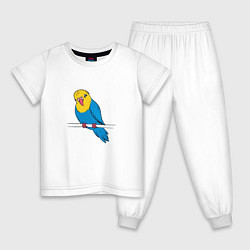 Пижама хлопковая детская Милый Волнистый Попугайчик, цвет: белый