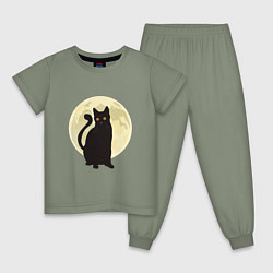 Пижама хлопковая детская Moon Cat, цвет: авокадо