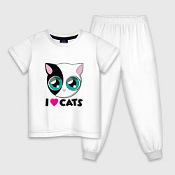Пижама хлопковая детская I Love Cats, цвет: белый