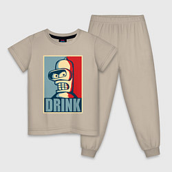 Пижама хлопковая детская Bender, цвет: миндальный