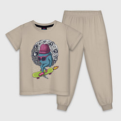 Пижама хлопковая детская Монстр на скейте, цвет: миндальный