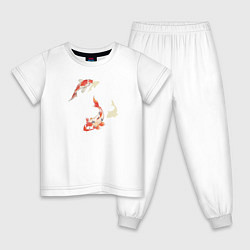 Пижама хлопковая детская Карпы кои, цвет: белый