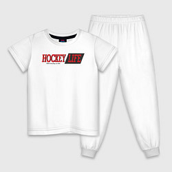 Пижама хлопковая детская Hockey life logo text, цвет: белый
