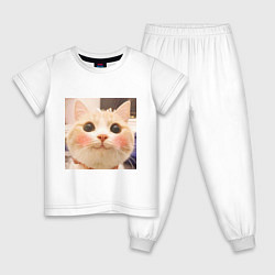 Пижама хлопковая детская Мем про котов, цвет: белый