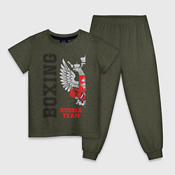Пижама хлопковая детская Boxing Russia двухсторонняя цвета меланж-хаки — фото 1
