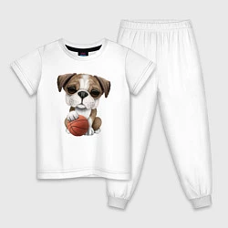 Пижама хлопковая детская Бульдог - Баскетбол, цвет: белый
