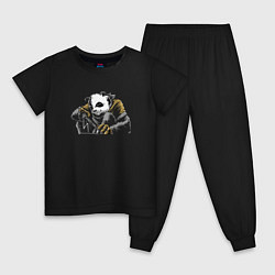 Пижама хлопковая детская Панда на черном, цвет: черный