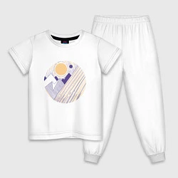 Пижама хлопковая детская Абстрактные горы и солнце, цвет: белый