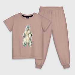 Пижама хлопковая детская Белый медведь, цвет: пыльно-розовый