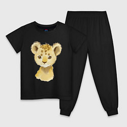 Пижама хлопковая детская Нарисованный львенок, цвет: черный