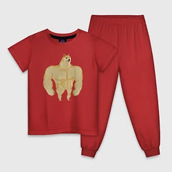 Пижама хлопковая детская Мем собака качок DOGE, цвет: красный
