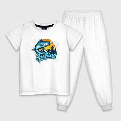 Пижама хлопковая детская Рыбалка, цвет: белый