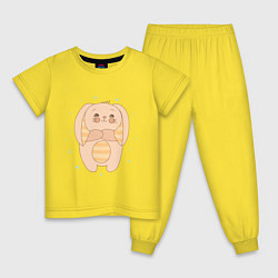 Пижама хлопковая детская Милый зайка с полосатым пузом, цвет: желтый