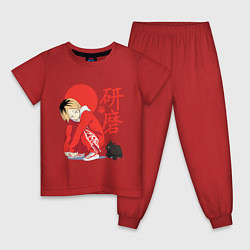 Пижама хлопковая детская Кенма Козуме с котиком Haikyuu, цвет: красный