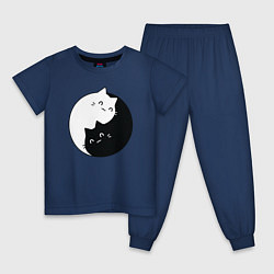 Пижама хлопковая детская Инь Ян Котики, цвет: тёмно-синий