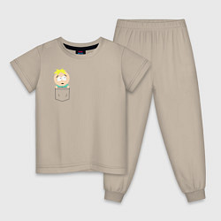 Пижама хлопковая детская Баттерс в кармане, цвет: миндальный