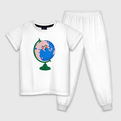 Пижама хлопковая детская Глобус, цвет: белый