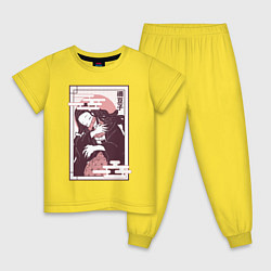 Пижама хлопковая детская Незуко спит клинок демонов, цвет: желтый