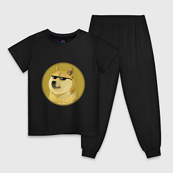 Пижама хлопковая детская Dogecoin, цвет: черный